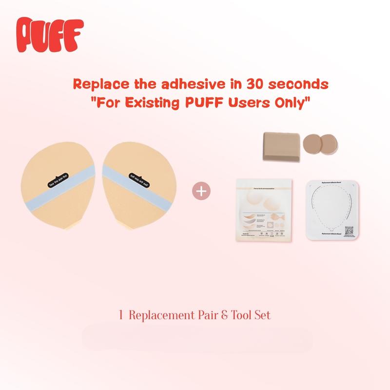 Puff #1 Push-up Sticky Bra – Waterproof & Sweat-proof, Portable, Reusable, Washable, Essential for Travel Women's Wear with Storage Board & Replaceable Adhesive Pads