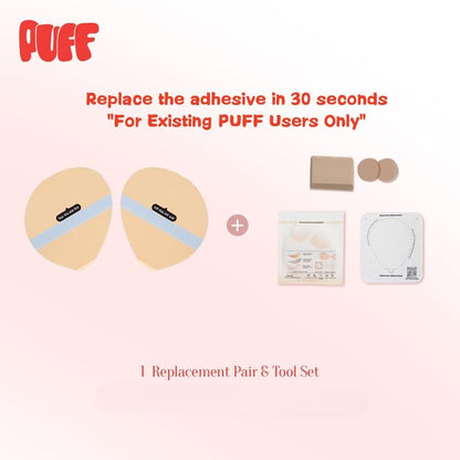 Puff #1 Push-up Sticky Bra – Waterproof & Sweat-proof, Portable, Reusable, Washable, Essential for Travel Women's Wear with Storage Board & Replaceable Adhesive Pads